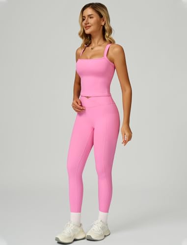 Women 2 Piece Workout Sets Spaghetti Straps Back Color Block Tank Tops High Waist Active Leggings Yoga Outfits2