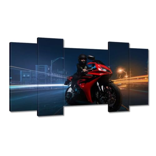 Moto rouge et femme peinture imprimée grand format toile de décoration murale 120 x 65