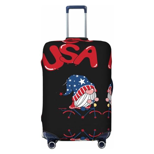 Gnome 4th of July Luggage Cover Washable Elasticated Luggage Covers for Suitcase TSA Approved Stylish Scratch Resistant Luggage Case Protector