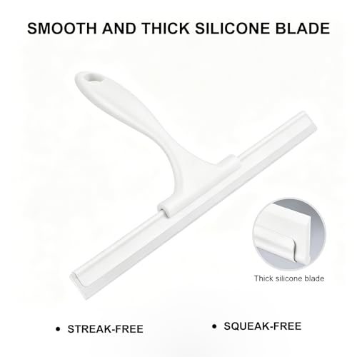 Image of SetSail Squeegee for Shower Glass Door, 12 Inches, White | All-Purpose Squeegee for Shower Glass Door Stainless Steel Window Squeegee with Hook for Car Windshield