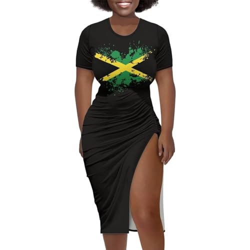 Srengjodk Jamaica Flag Dress for Women 2025 Jamaica Flag Clothes Plus Size Jamaica Dress Women Rasta Reggae Outfits Jamaican Dress Flag Print Chic Black X-Large