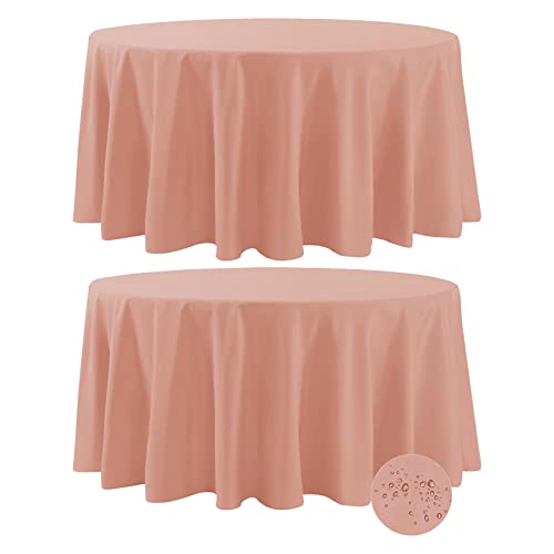 Fokitut 2 Pack Waterproof Round Tablecloth, 132 Inch, Stain Resistant and Wrinkle Polyester Table Cloth, Fabric Table Cover for Kitchen Dining, Wedding, Party, Holiday Dinner-Dusty Pink