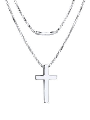 Collier croix acier inoxydable homme de grande taille avec chaîne latine 65 cm