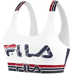 Brassière Femme Dos croisé FU6111 5 Fila Sujetador Deportivo, en Poliamida Resistente, Blanco/Azul T753-1, M para Mujer