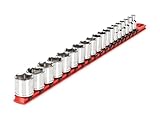 TEKTON 3/8 Inch Drive 6-Point Socket Set with Rail, 19-Piece (6-24 mm) | SHD91110
