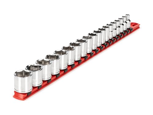 TEKTON 3/8 Inch Drive 6-Point Socket Set with Rail, 19-Piece (6-24 mm) | SHD91110