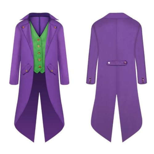 Máscara de esmoquin para adultos, disfraz de Halloween – Butler Steam Punk, traje de Joker para hombre (morado oscuro, XL)