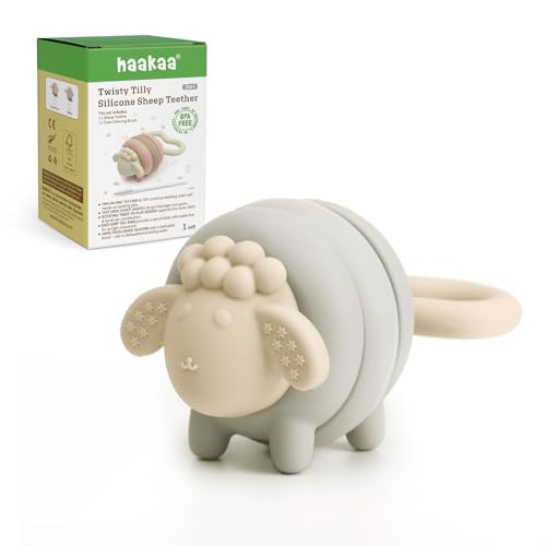 Image of haakaa Silicone Baby Teether Toys, Soft Textures for Sore Gums, Easy-to-Grip Rotating Ring Design Encourages Babies to Grasp, Twist and Explore, Pebble