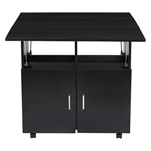 Wotryit Dining Room Table - Black Kitchen Cart - Kitchen Island Trolley Cart Wooden Cabinet with Spice Rack and Locker - 31.5x31.5x31.1 in
