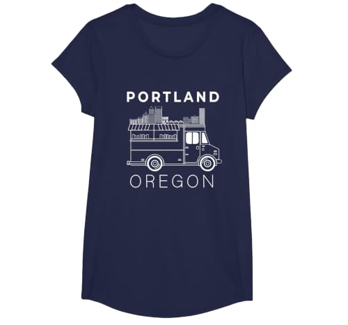 Portland Oregon Food Truck Portland Skyline Souvenir T-Shirt, Girls, Navy Blue, X-Small