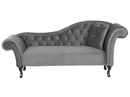 Beliani Chaiselongue Samt grau rechts gesteppt mit Kissen Chesterfield-Stil Lattes