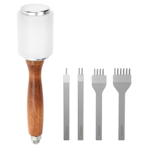 QWORK Leather Stitch Punching Set Leather Mallet Hammer + 4mm Leather Stitch Punch Set for Leather Craft DIY Engraving Stamping Project