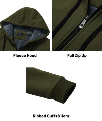 Image of Little Beauty Fleece Hoodies for Men Winter Thick Jackets Sherpa Lined Zip Up Sweatshirt With Kanga Pocket