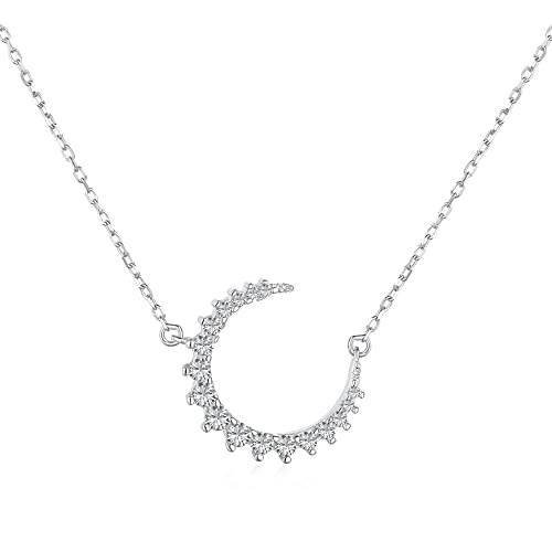 MISS JO 92.5 Sterling Silver Luna Crescent Necklace, Studded Moon Pendant for Girls, Elegant Whites Collection, Gift for Women, BIS Hallmarked (B0C6GZGKYN) Amazon Price History, Amazon Price Tracker