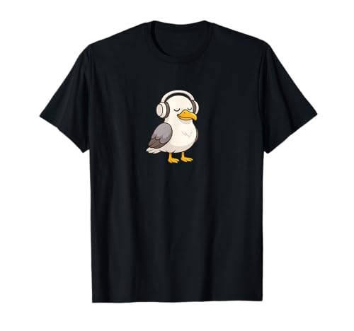 Seagull Kawaii Bird Wearing Headphones Funny T-Shirt