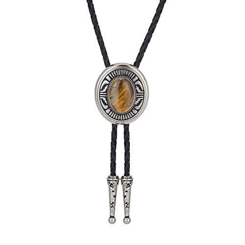 Image of Btilasif Bolo Tie- Tiger Eye Stone Bolo Tie Leather Necktie Western Jewelry Accessories for Women Men