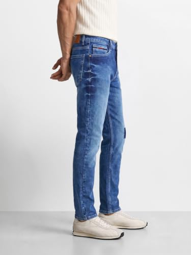 Image of The Indian Garage Co Men Regular Fit Solid Mid-Rise Stretchable Jeans