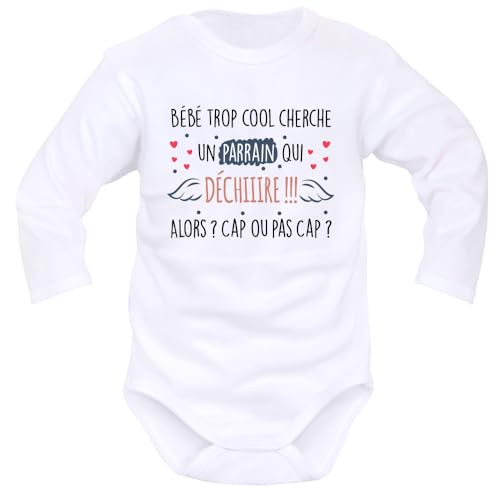 IDYLEA Body bébé drôle Cap ou pas cap ? – Marraine ou Parrain qui déchire – Cadeau original naissance ou annonce