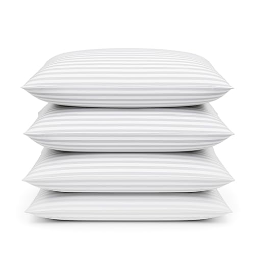Comfy Nights Pillow 4 Pack Hotel Quality Stripe Bed Pillows Hypoallergenic & Anti Dust Mite Resistant Firm Support Side Sleeper Bounce Back Pillow (Pack of 4)