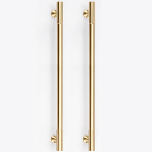 RZDEAL 2pcs Solid Brass Gold Cabinet Pulls, 10 Inch Hole Centres for Kitchen Cupboard Handles Modern Drawer Dresser Pulls Bathroom Brushed Brass Door Handles