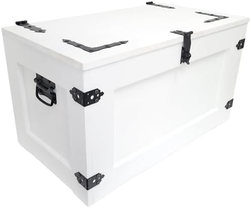 Baúl de madera blanca de 80 cm, maletín de madera, cesta de almac...