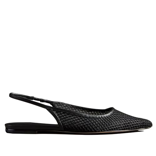 Black Slingback Flats for Women Stylish Pointed Toe Design with Rhinestone Embellishments Comfortable Mesh Material for Breathable Slip on Experience Size 9.5