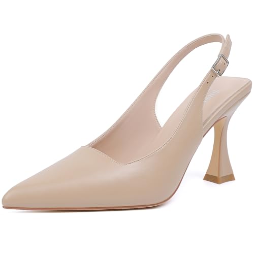 Image of Susanny Slingback Kitten Heels Elegant Dressy Pumps for Women Closed Pointy Toe Sexy Chunky High Heels Wedding Bride Prom Party Dress Shoes