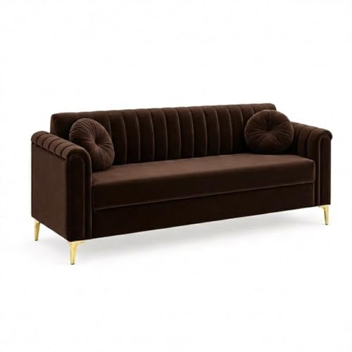 Image of FURNY Dorino 3 Seater Fabric Sofa Set (Dark Brown) Premium Velvet Finish Durable & Comfortable Ideal for Living Room