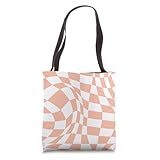 Danish Pastel Apricot Retro Checkered Wavy Aesthetic Y2K Tote Bag