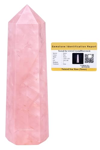 Image of Crystal Heaven Certified Star Rose Quartz Crystal Tower Obelisk Point For Chakra, Healing And Balancing - Aaa Grade Original Certified Gemstone Agate For Reiki Meditation Yoga Spiritual (3-4 Inches)