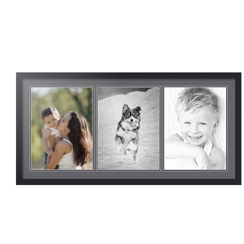ArtToFrames Collage Picture Frame 3 Opening 3-12x16 Photo Frame | Made in USA | Black Frame Mountain Grey and Black Mats | Wall Mount Multi Photo Display 44X22 Full Size