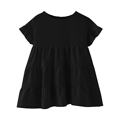 Toddler Girls Tunic Tops Ruffle Short Sleeve Round Neck Loose Blouse Summer Solid Color Casual Girl Tee Tops 3/122