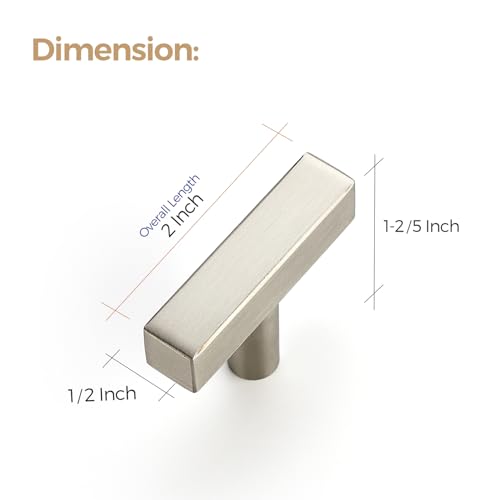 Image of Ravinte 30 Pack Cabinet Knobs Brushed Nickel Cabinet Pulls 2 Inch Silver Cabinet Handles Single Hole Square T Knobs for Kitchen Cabinet Handles Satin Nickel Drawer Knobs Handles with Mounting Template