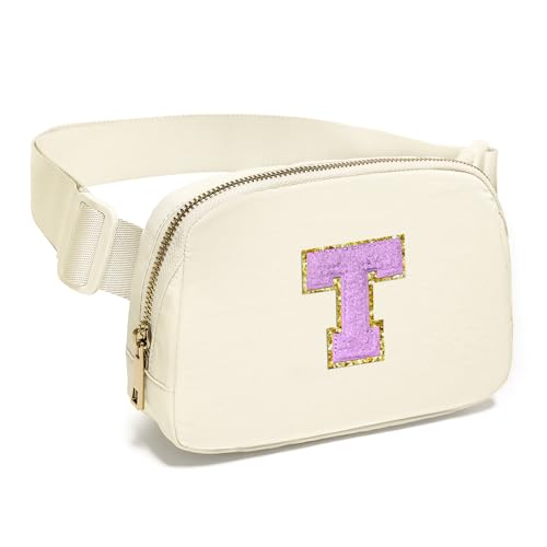 Image of Gitus Gifts for 8 9 10 11 12 Year Old Girls Belt Bag Fanny Pack Crossbody Bags with Initial Letter Patch Cute Stuff Birthday Gifts for Teen Girls Women Personalized Trend Stuff (Ivory-T)
