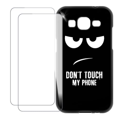 UOGNADGD Compatible with Samsung Galaxy Core Prime Case Colorful Custom Cover with 2 Pack Tempered Glass Screen Protectors - Shockproof Scratch-Resistant (Don't Touch)