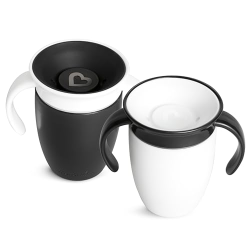 Munchkin Miracle 360 Sippy Cup for 6 Month Old, Spill Proof Baby and Toddler Cups with Transition Handles, 7 Ounce, 2 Pack, Black/White - image 3