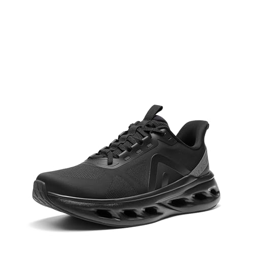 ALLSWIFIT Men's Slip On Walking Shoes Cushioning Hands Free Non-Slip Arch Support Breathable Lightweight Comfortable Workout Tennis Running Gym Fashion Sneakers 9 Black