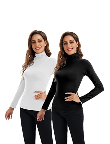 Image of Womens Long Sleeve Turtleneck Tops Soft Stretchy Fitted Base Layer Shirt