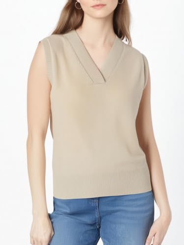 Image of Wowcarbazole Women's V Neck Sweater Vest Sleeveless Ribbed Knit Pullover JK Uniform Classic Basic Tank Tops