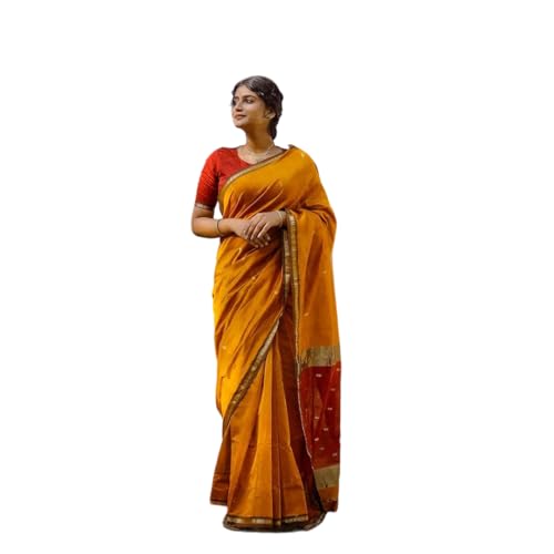 Image of Women's Banarasi Style Pure Kanjivaram Silk Jacquard Kanchipuram Pattu Saree With Un-Stiched Blouse (Lemon yellow)
