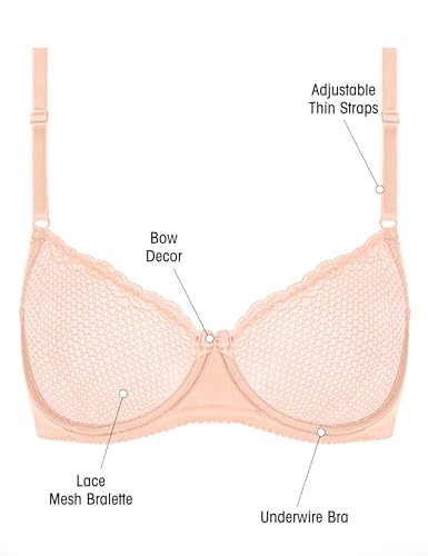 Image of Wingslove Women's Sexy 1 /2 Cup Lace Bra Balconette Mesh Underwired Demi Shelf Bra Unlined See Through Bralette
