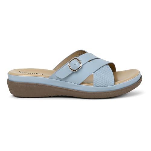 Image of YOHO Evergreen Slides Cross Strap Sandals for Women | Stylish, Comfortable Orthopedic & Anti Skid | Office, Summer, Beach, Casual Wear Flats for Ladies /Girls