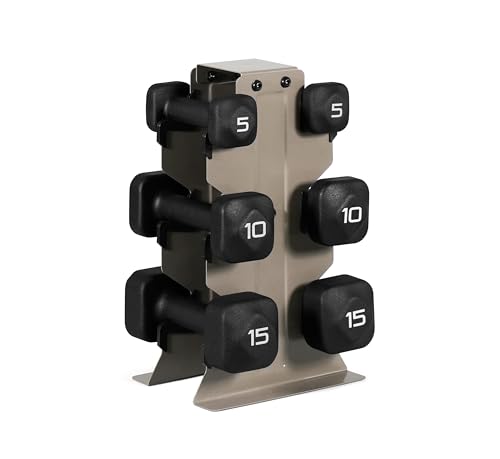 Tone Fitness 60 LB Neoprene Dumbbell Set with Storage Rack Non-Slip Anti-Roll Hand Weights for Home Gym Workouts | Beige Rack and Black Dumbbells