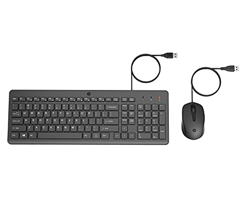 HP 150 Kabelgebundene Maus & Tastatur Set USB Plug & Play QWERTY Englisches Layout Ergonomische Chiclet-Tastatur Optische Maus 1600 DPI Leise Tasten Multimedia-Funktionen Schwarz