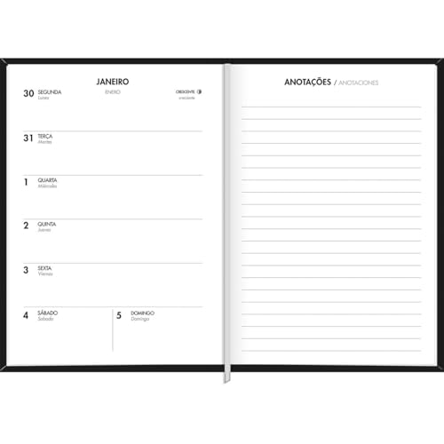 Tilibra - Planner Executivo Costurado 10,3 x 14,6 cm Napoli 2025 - Preta