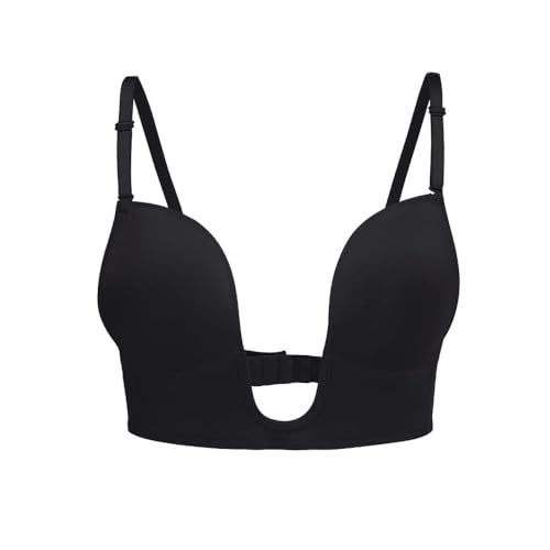 XFSRG Soutien Gorge Dos Nu pour Femme Push Up sans Armature Brassière Sexy Profond U Bra Gorge Dos Bas Invisible Bralette (Noir/C)