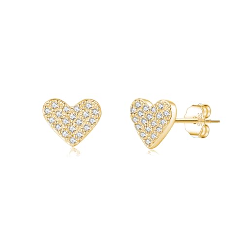 SLUYNZ 925 Sterling Silver CZ Heart Stud Earrings for Women Teens Cute Love Heart Earrings Studs