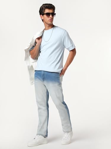 Image of Urbano Fashion Men's Straight Fit Heavy Washed Faded Denim Jeans Stretchable