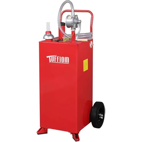 TUFFIOM 30 Gallon Portable Gas Caddy with Wheels,Fuel Storage Tank, Gasoline Diesel Can with Fuel Transfer Rotary Hand Siphon Pump for Automobile ATV Car Mower Tractor Boat Motorcycle,Red Cover