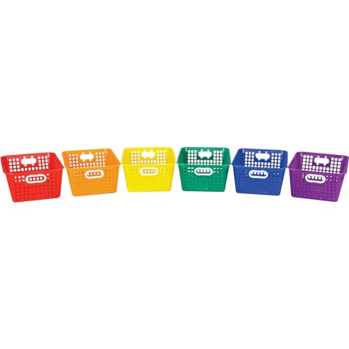 Image of Really Good Stuff Large Plastic Storage Baskets with Handles | 13.75 inch x 9.75 inch x 5 inch, Rainbow Group Colors, Book & Supply Organization for Classrooms & Home